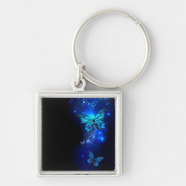 Morpho Butterfly in the Dark Background Keychain (Front)