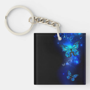 Morpho Butterfly in the Dark Background Keychain
