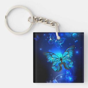 Morpho Butterfly in the Dark Background Keychain