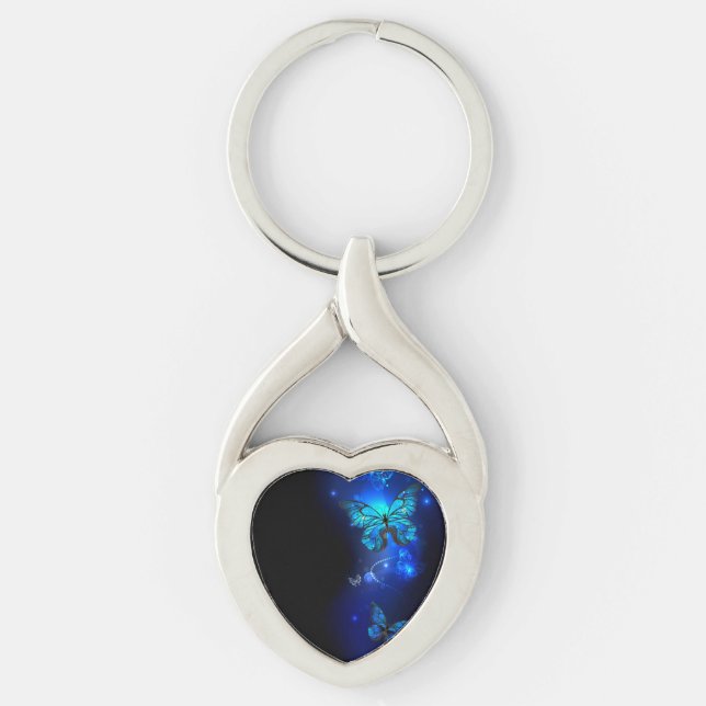 Morpho Butterfly in the Dark Background Keychain (Front)