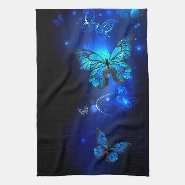 Morpho Butterfly in the Dark Background Kitchen Towel (Vertical)