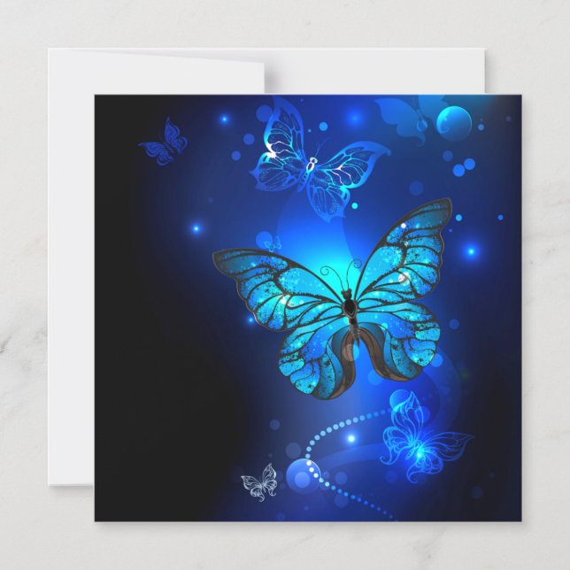 Morpho Butterfly in the Dark Background Magnetic Invitation (Front)