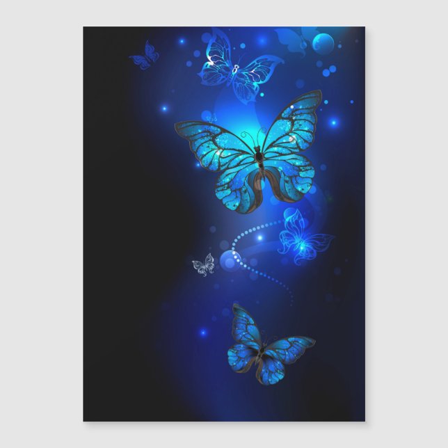 Morpho Butterfly in the Dark Background Magnetic Invitation (Front)