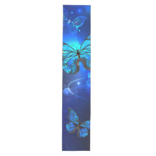 Morpho Butterfly in the Dark Background Medium Table Runner