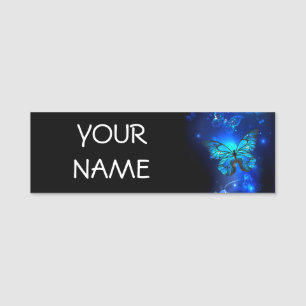 Morpho Butterfly in the Dark Background Name Tag