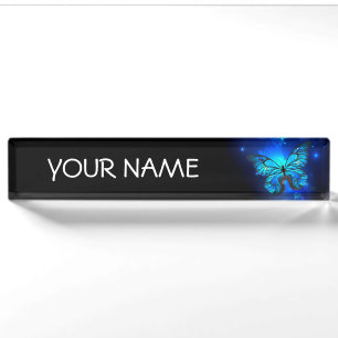 Morpho Butterfly in the Dark Background Nameplate