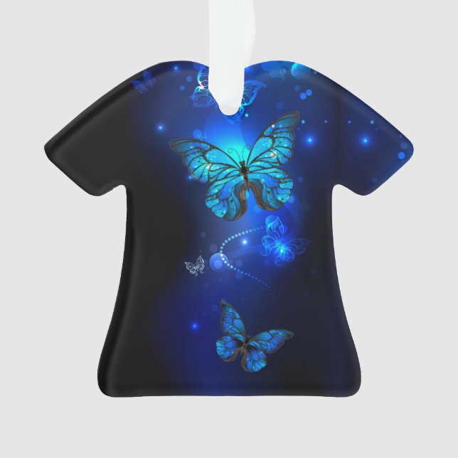Morpho Butterfly in the Dark Background Ornament (Front)