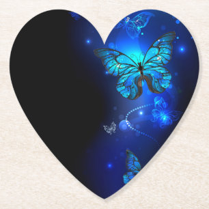 Morpho Butterfly in the Dark Background Paper Coaster