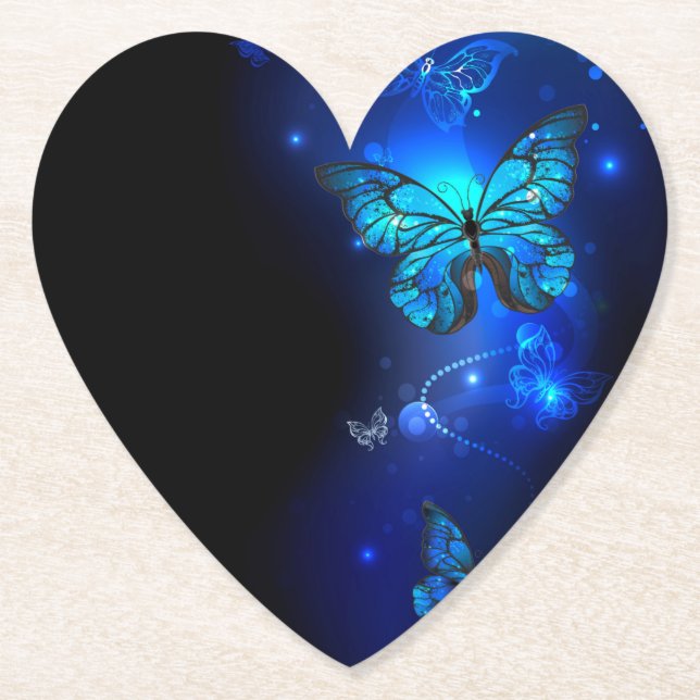 Morpho Butterfly in the Dark Background Paper Coaster (Front)