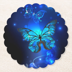 Morpho Butterfly in the Dark Background Paper Coaster