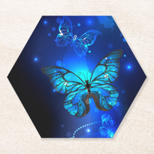 Morpho Butterfly in the Dark Background Paper Coaster