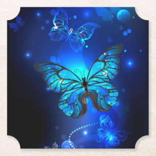 Morpho Butterfly in the Dark Background Paper Coaster