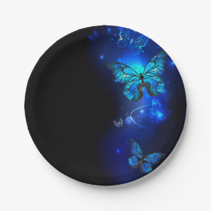 Morpho Butterfly in the Dark Background Paper Plate