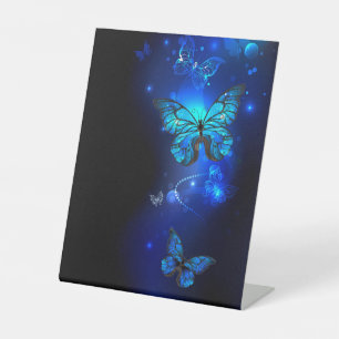 Morpho Butterfly in the Dark Background Pedestal Sign