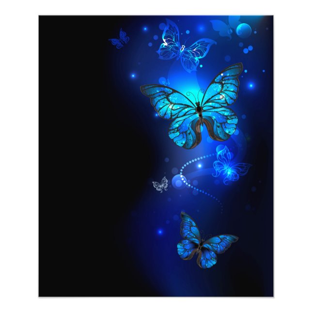 Morpho Butterfly in the Dark Background Photo Print (Front)
