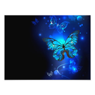 Morpho Butterfly in the Dark Background Photo Print
