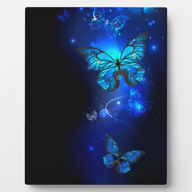 Morpho Butterfly in the Dark Background Plaque (Front)