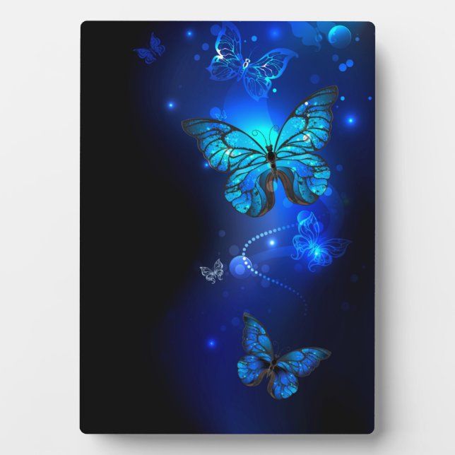 Morpho Butterfly in the Dark Background Plaque (Front)