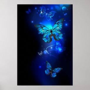 Morpho Butterfly in the Dark Background Poster