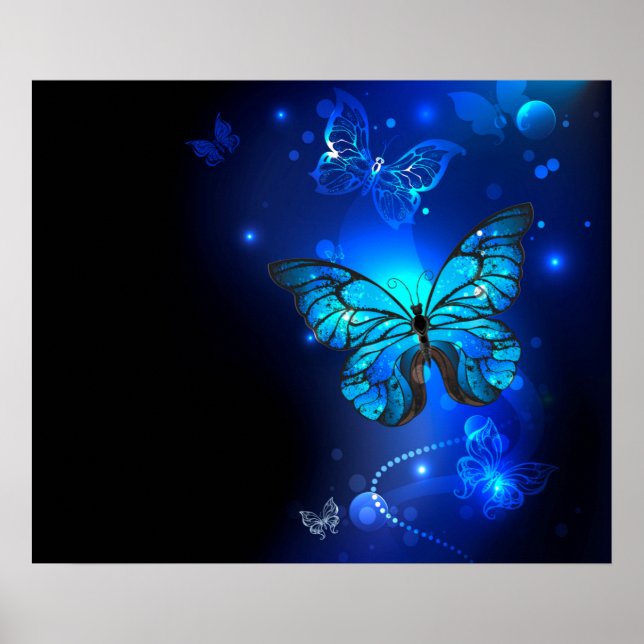 Morpho Butterfly in the Dark Background Poster (Front)
