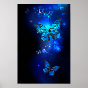Morpho Butterfly in the Dark Background Poster