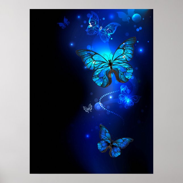 Morpho Butterfly in the Dark Background Poster (Front)