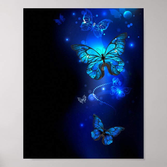 Morpho Butterfly in the Dark Background Poster (Front)