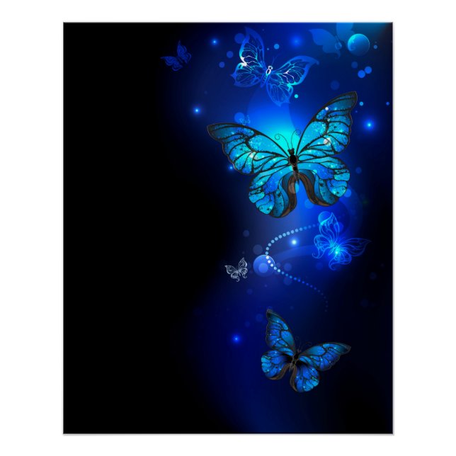 Morpho Butterfly in the Dark Background Poster (Front)