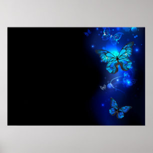 Morpho Butterfly in the Dark Background Poster