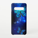 Morpho Butterfly in the Dark Background Samsung Galaxy Case<br><div class="desc">blue,  glowing butterflies morpho on a dark background. Morpho. Design with butterflies.</div>