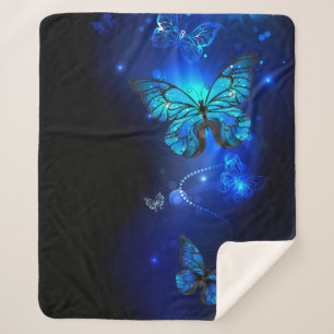 Morpho Butterfly in the Dark Background Sherpa Blanket