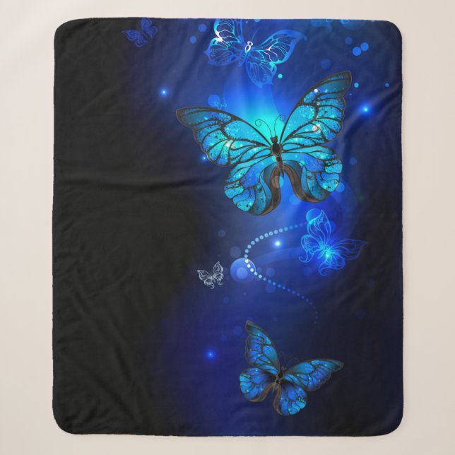 Morpho Butterfly in the Dark Background Sherpa Blanket (Front)