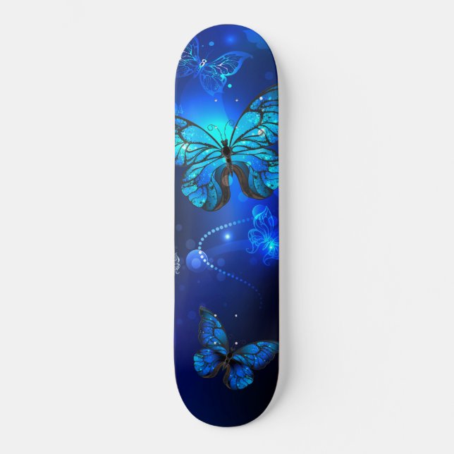 Morpho Butterfly in the Dark Background Skateboard (Front)