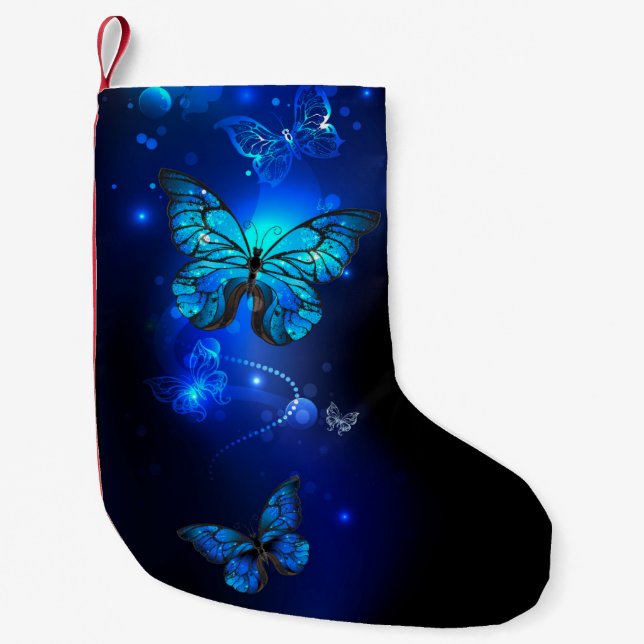 Morpho Butterfly in the Dark Background Small Christmas Stocking (Front)
