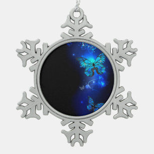 Morpho Butterfly in the Dark Background Snowflake Pewter Christmas Ornament