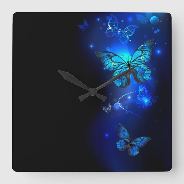 Morpho Butterfly in the Dark Background Square Wall Clock (Front)