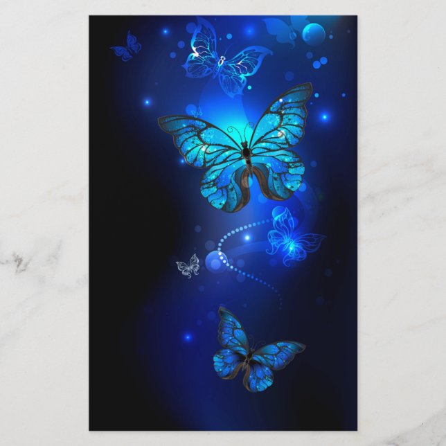 Morpho Butterfly in the Dark Background Stationery (Front)