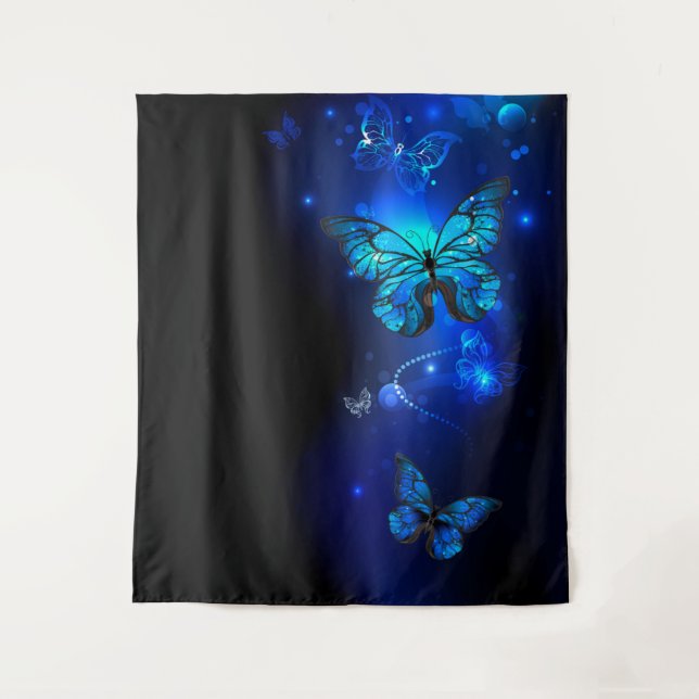 Morpho Butterfly in the Dark Background Tapestry (Front)