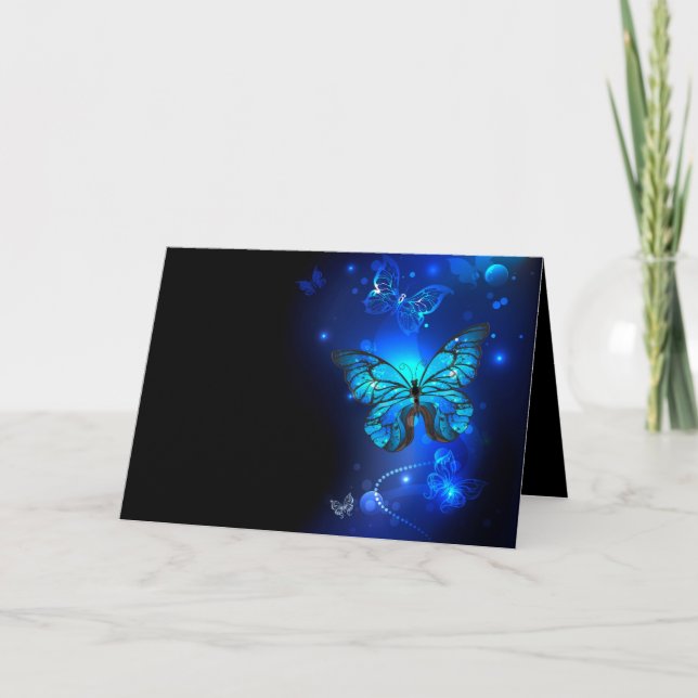 Morpho Butterfly in the Dark Background Thank You Card (Front)