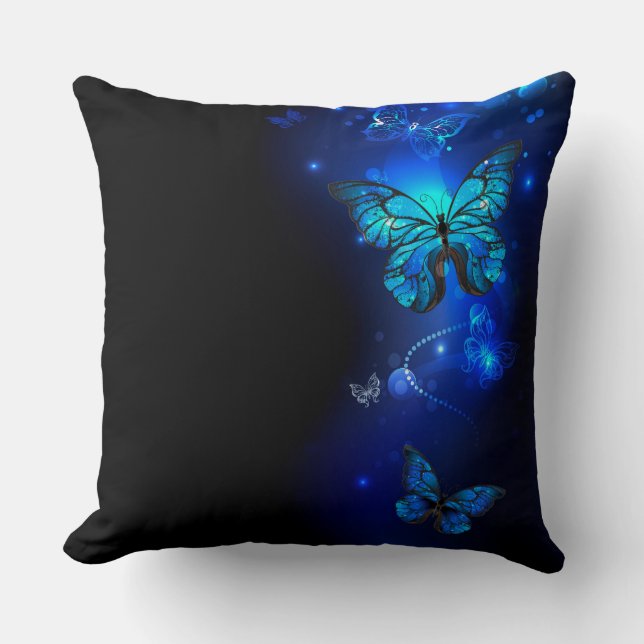 Morpho Butterfly in the Dark Background Throw Pillow (Front)