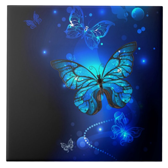 Morpho Butterfly in the Dark Background Tile (Front)