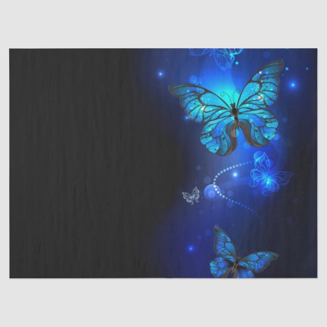 Morpho Butterfly in the Dark Background Tissue Paper (Front)