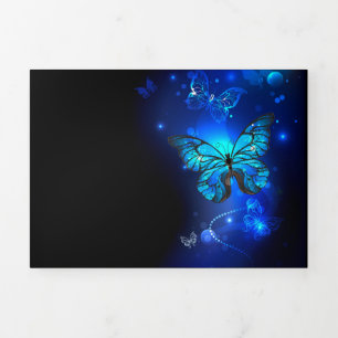 Morpho Butterfly in the Dark Background Tri-Fold Holiday Card