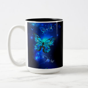 Morpho Butterfly in the Dark Background Two-Tone Coffee Mug