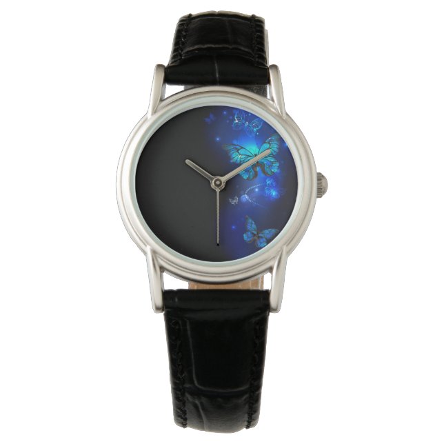 Morpho Butterfly in the Dark Background Watch (Front)