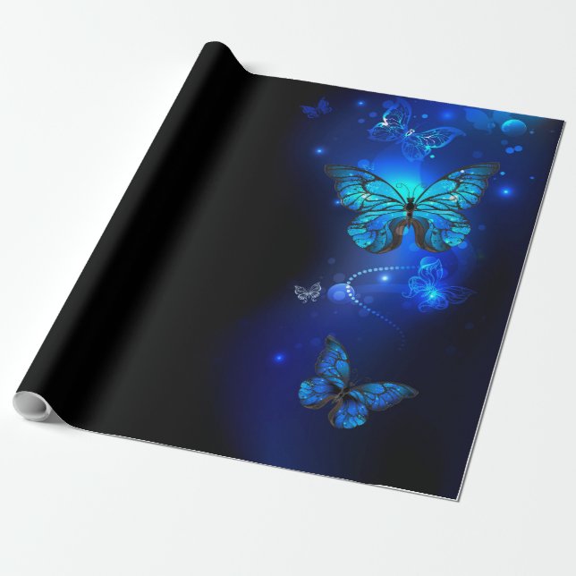 Morpho Butterfly in the Dark Background Wrapping Paper (Unrolled)