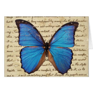 Morpho Butterfly on Vintage Handwriting Note Card