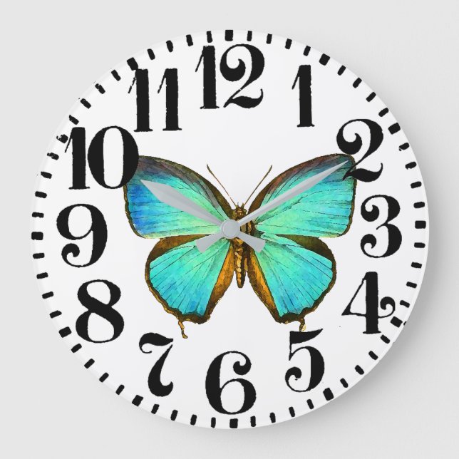 Morpho Butterfly Wildlife Big Number Wall Clock (Front)