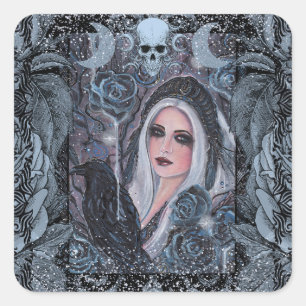 Morrigan goddess with raven by Renee  Square Sticker