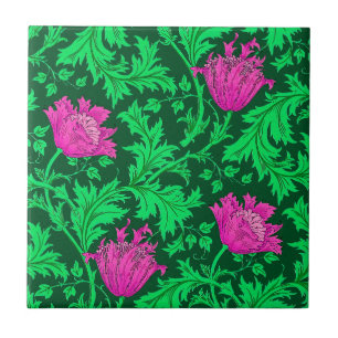 Morris Anemone Pattern, Emerald Green and Fuchsia Tile